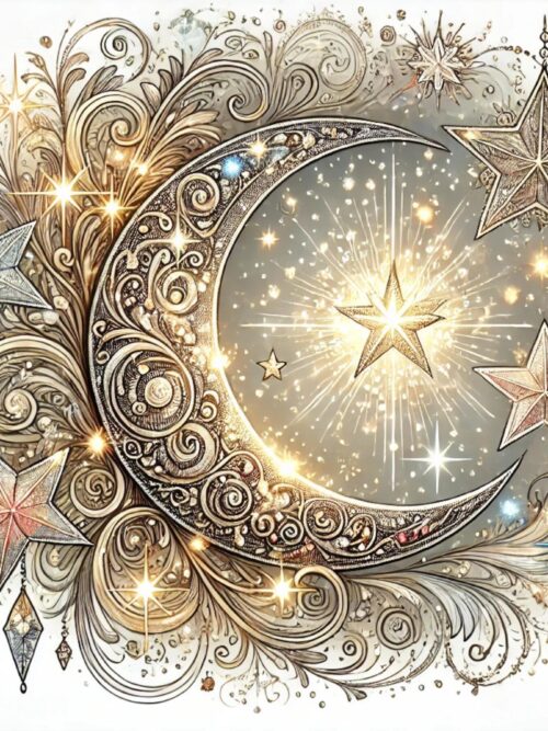 Celestial Moon CLIPART, Mystic Star Art, Lunar Ornament Design, Gold Crescent Illustration, Cosmic Fantasy PNG, Boho Astrology Clipart