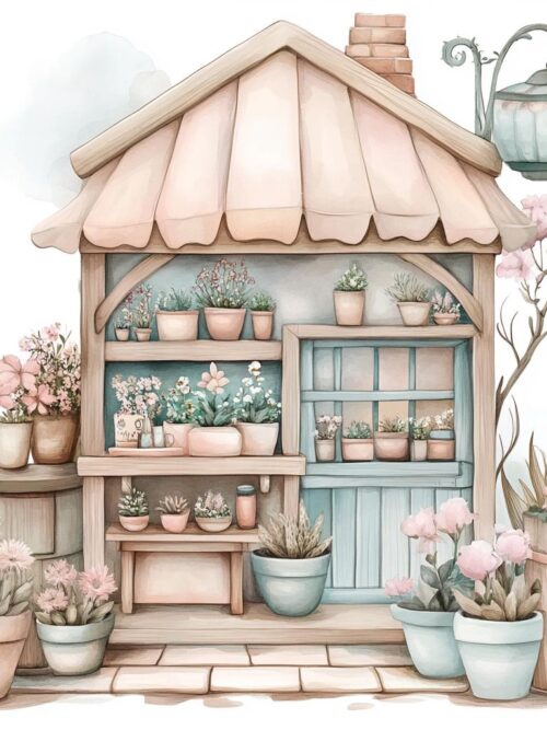 Garden Shop, Flower Stand, Tiny Florist, Potted Plants, Cute Shop, Plant Store, Bloom Stall, Mini Greenery, Pastel Flowers