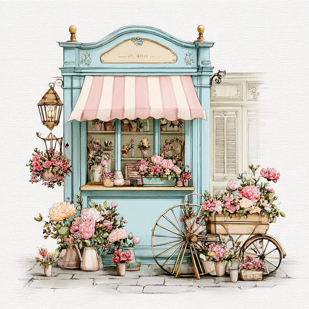 Little Boho Flower Cart PNG Set, Vintage Floral Market Clipart, Shabby Chic Flower Shop, Pastel Cottage Cart, Romantic Garden Decor
