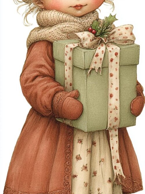 Vintage Christmas Girls, Red Dress Bookmarks, Holiday Gift Tags, Cozy Girls Clipart, Victorian Xmas Art, Curly Hair Girls, PNG
