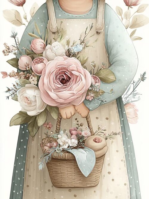 Whimsical Granny Gardeners, Floral Basket Ladies, Vintage Cottagecore Style, Soft Pastel Outfits, Spring Florals, PNG Clipart