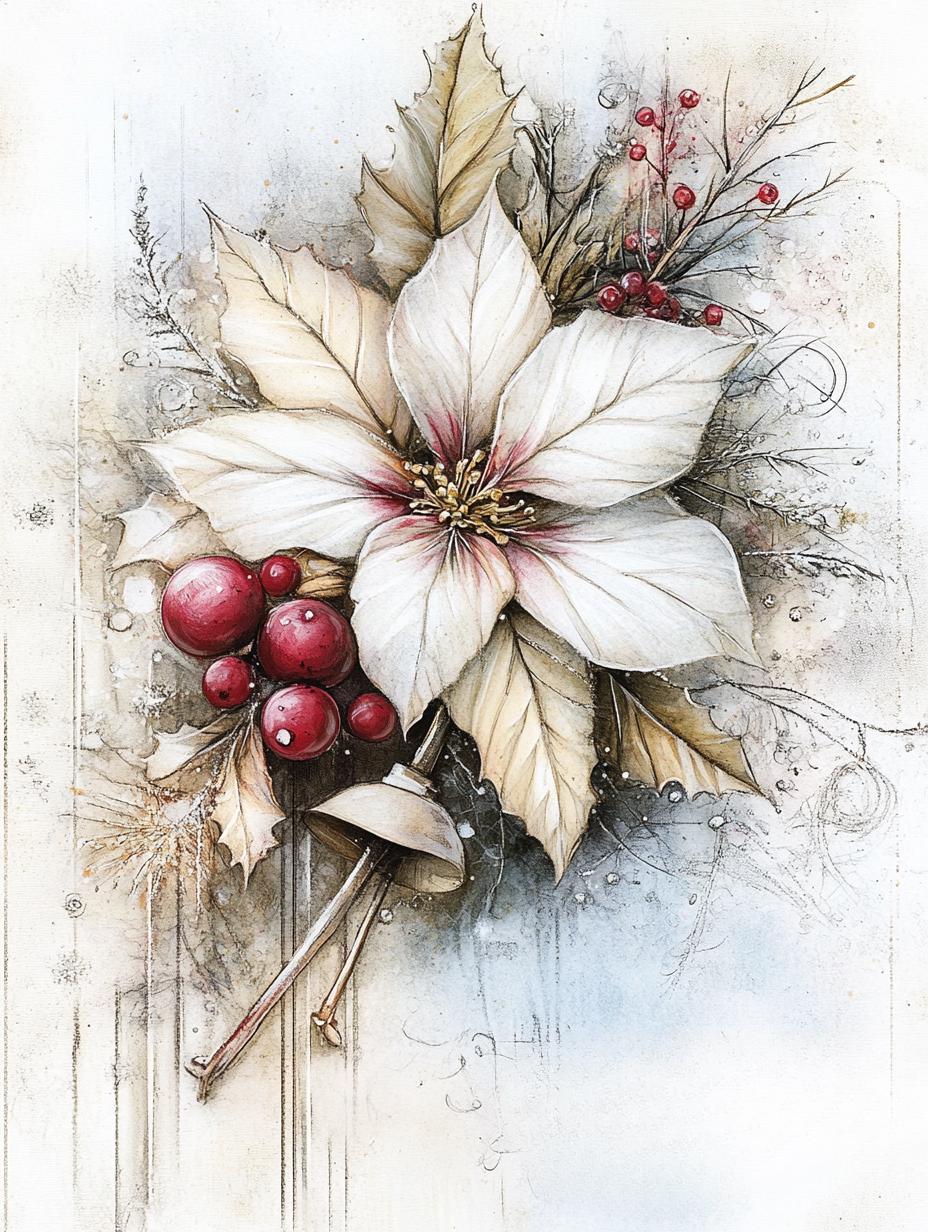 winterberry art, holiday decor, snowy night, christmas girl, festive bird, moonlight christmas, holiday bouquet, santa magic, poinsettia art - Image 2