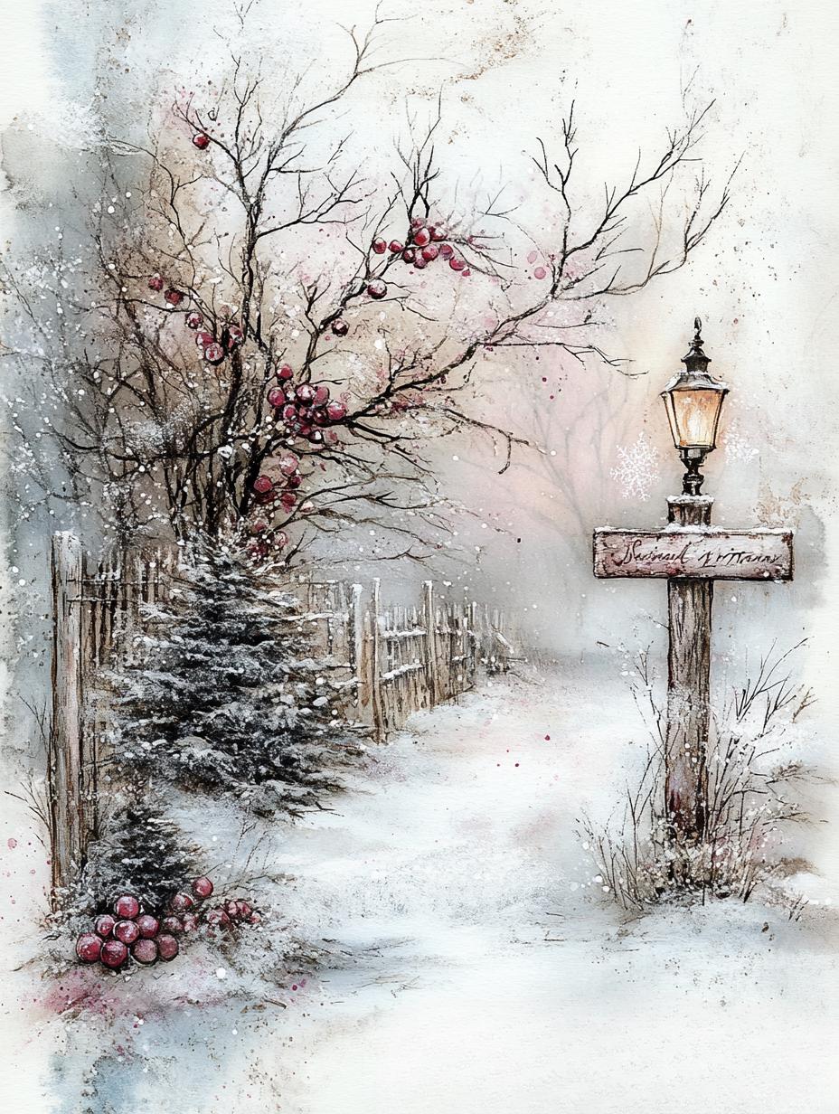 winterberry art, holiday decor, snowy night, christmas girl, festive bird, moonlight christmas, holiday bouquet, santa magic, poinsettia art - Image 5