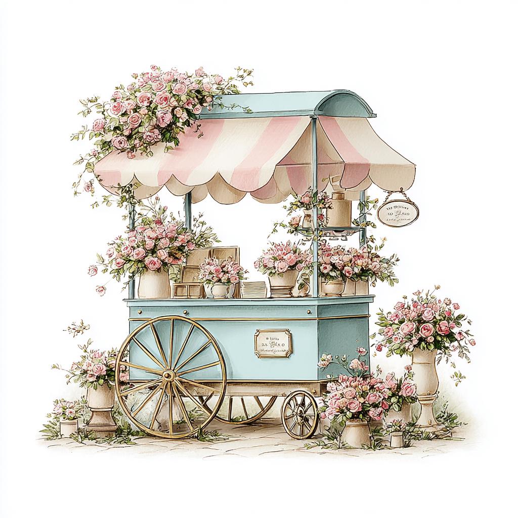 Little Boho Flower Cart PNG Set, Vintage Floral Market Clipart, Shabby Chic Flower Shop, Pastel Cottage Cart, Romantic Garden Decor - Image 3