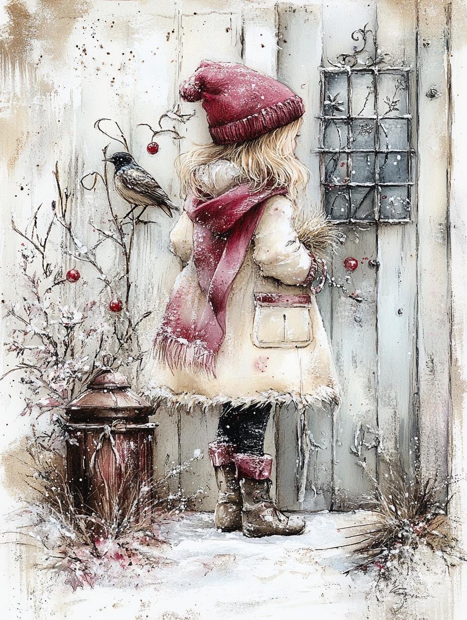 winterberry art, holiday decor, snowy night, christmas girl, festive bird, moonlight christmas, holiday bouquet, santa magic, poinsettia art - Image 9