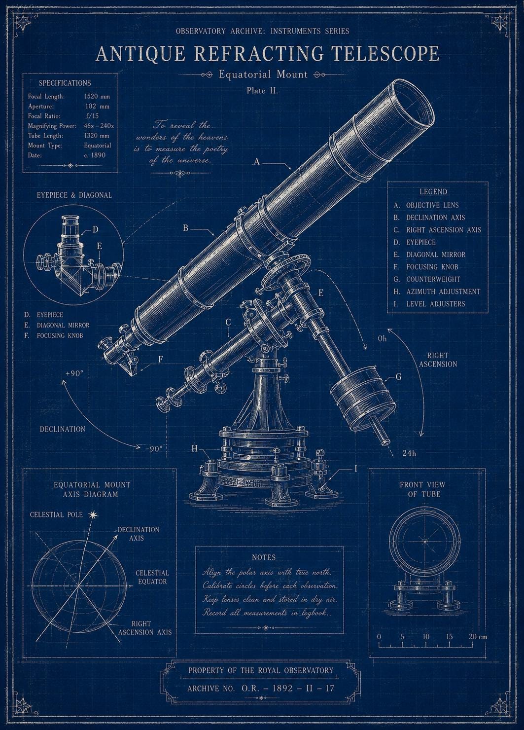 Astrolabe Blueprint CLIPART, Observatory Archive Poster, Celestial Navigation Diagram, Vintage Astronomy Wall Print - Image 3