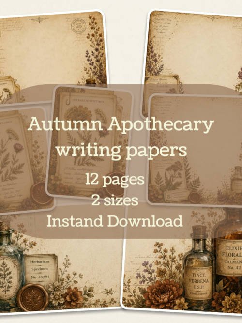 Autumn Apothecary CLIPART Writing Papers, Botanical Journal Pages, Vintage Stationery Set, Apothecary Papers, Herbal Notes