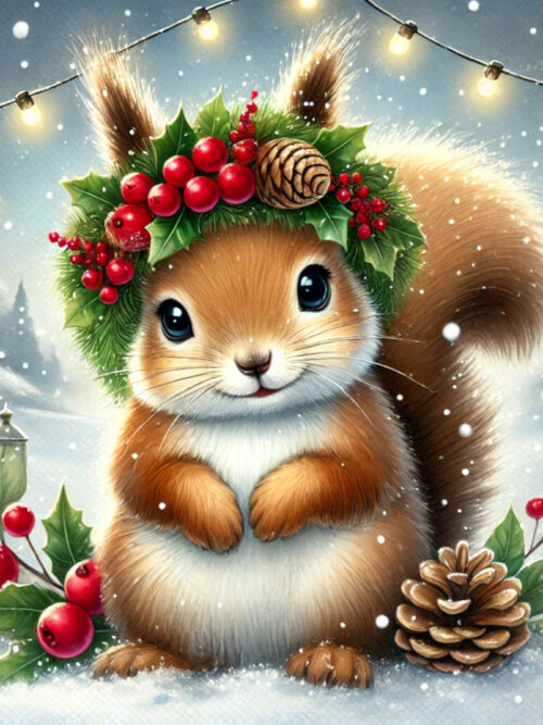 Adorable Squirrel with Christmas Wreath Art Print – Festive Watercolor-Inspired Holiday Decor, Perfect for Winter and Christmas Gifts
