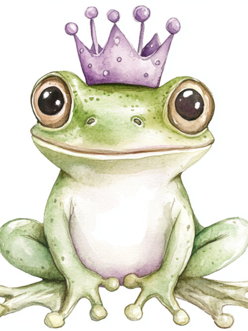 Frog Prince Art, Cute Frog Print, Green Frog Crown, Nursery Frog, Royal Toad Art, Fairytale Frog, Whimsy Animal, Woodland Frog, Baby Frog