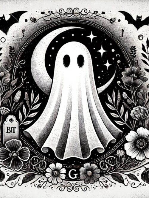 Monochrome Ghosts, ghost art, ink drawing, gothic style, spooky decor, Halloween art, black white art, vintage ghost, haunted design