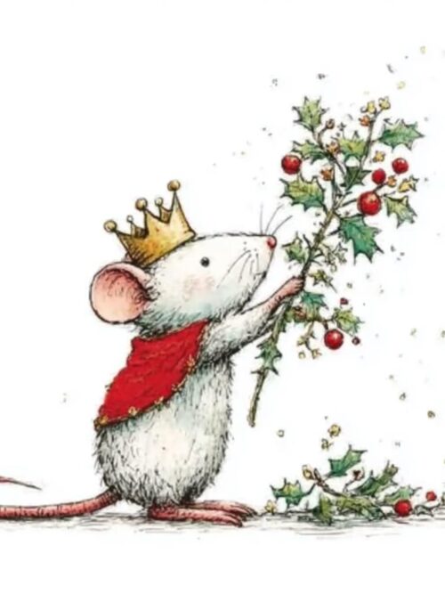 christmas mouse, holly crown, festive candle, woodland mouse, holiday decor, cute mouse art, red candle, winter mouse, christmas wreath
