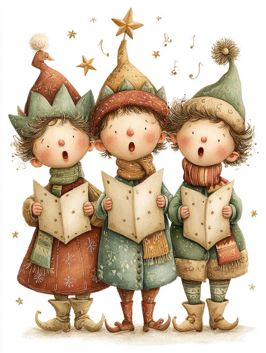 Heavenly Voices, Singing Elves, Christmas Carolers, Whimsical Elf Art, Festive Illustration, Holiday Magic, Winter Joy, PNG Set - Image 4
