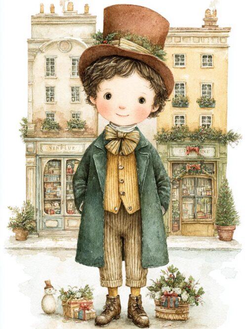 Victorian Christmas Boys, Dickensian Characters, Watercolor Style, Vintage Holiday, Festive Street Scene, Cozy Winter Boys, PNG Clipart