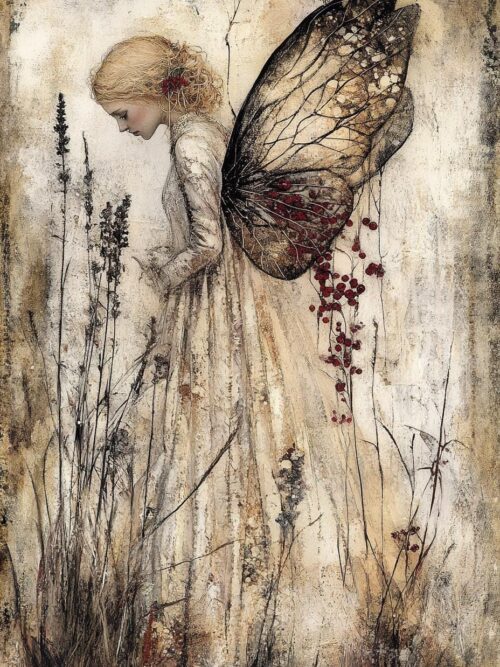 Vintage Winter Fairy Clipart Set, Ethereal Woodland Angel PNG, Neutral Lace Dress Fairy, Rustic Christmas Fantasy Art