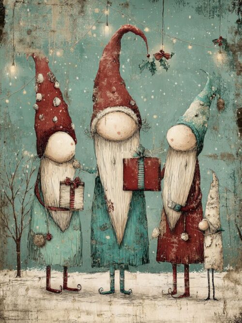 Scandinavian Gnome PNG Set, Nordic Christmas Clipart, Vintage Holiday Elves, Rustic Winter Illustration