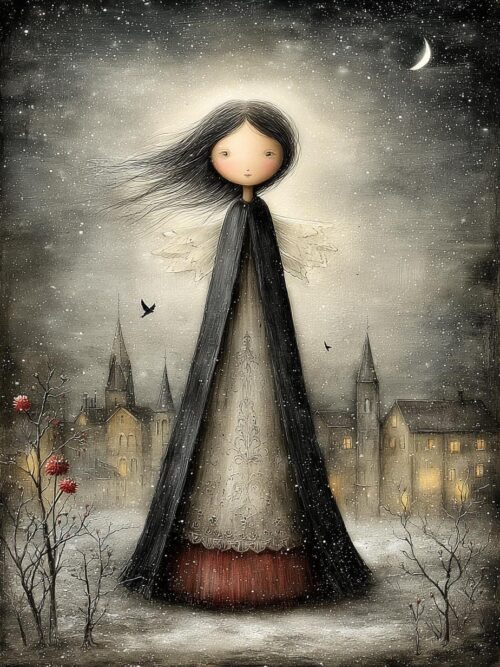 Seraphin, Gothic Angel PNG Set, Ethereal Winter Angels, Dark Fairytale Winged Figures, Snowy Celestial Clipart