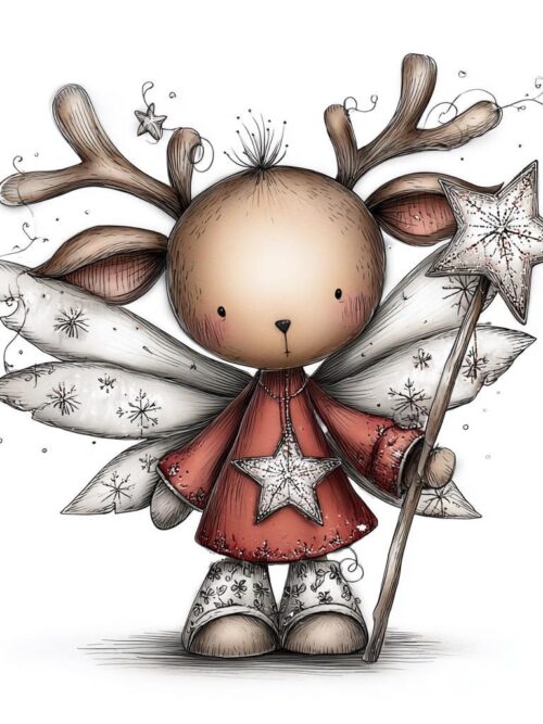 Cute Reindeer Fairy Clipart, Whimsical Christmas Deer With Wings, Holiday Magic Art, Festive Animal PNG
