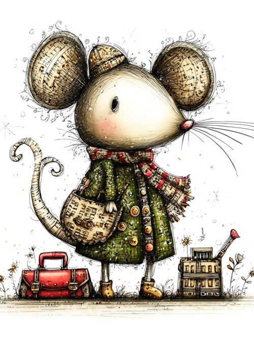 Whimsical Mouse Clipart Set, Vintage Storybook Animal PNG, Cute Doodle Mouse Illustrations, Holiday Party Art, Retro Forest Characters