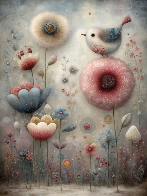 Whimsical Bloomscape, Dreamy Floral Tree PNG Set, Pastel Garden Art, Fantasy Flowers and Birds, Enchanted Nature Illustration