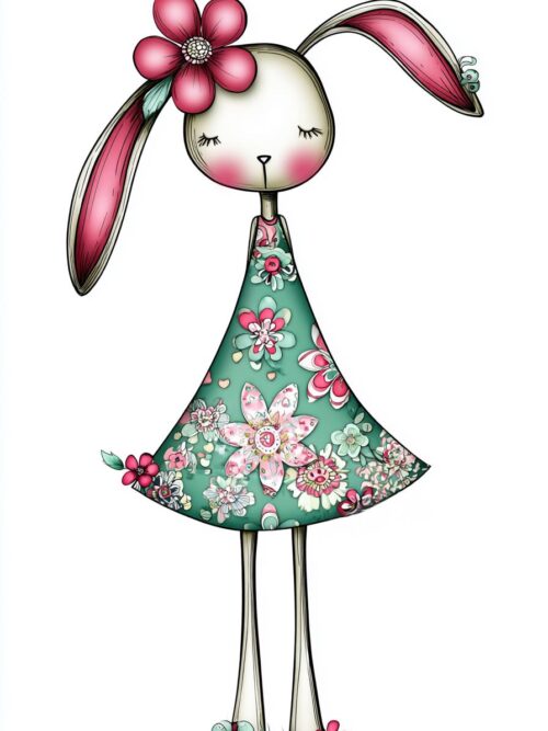 Patchwork Easter Bunny CLIPART, Whimsical Rabbit Characters, Folk Spring Style, Storybook Animal Art, Pastel Holiday Clipart