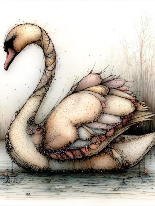 Whimsical Swan CLIPART, Vintage Ink Waterbird Illustration, Ornate Feather Swan Art, Elegant Lakeside Design