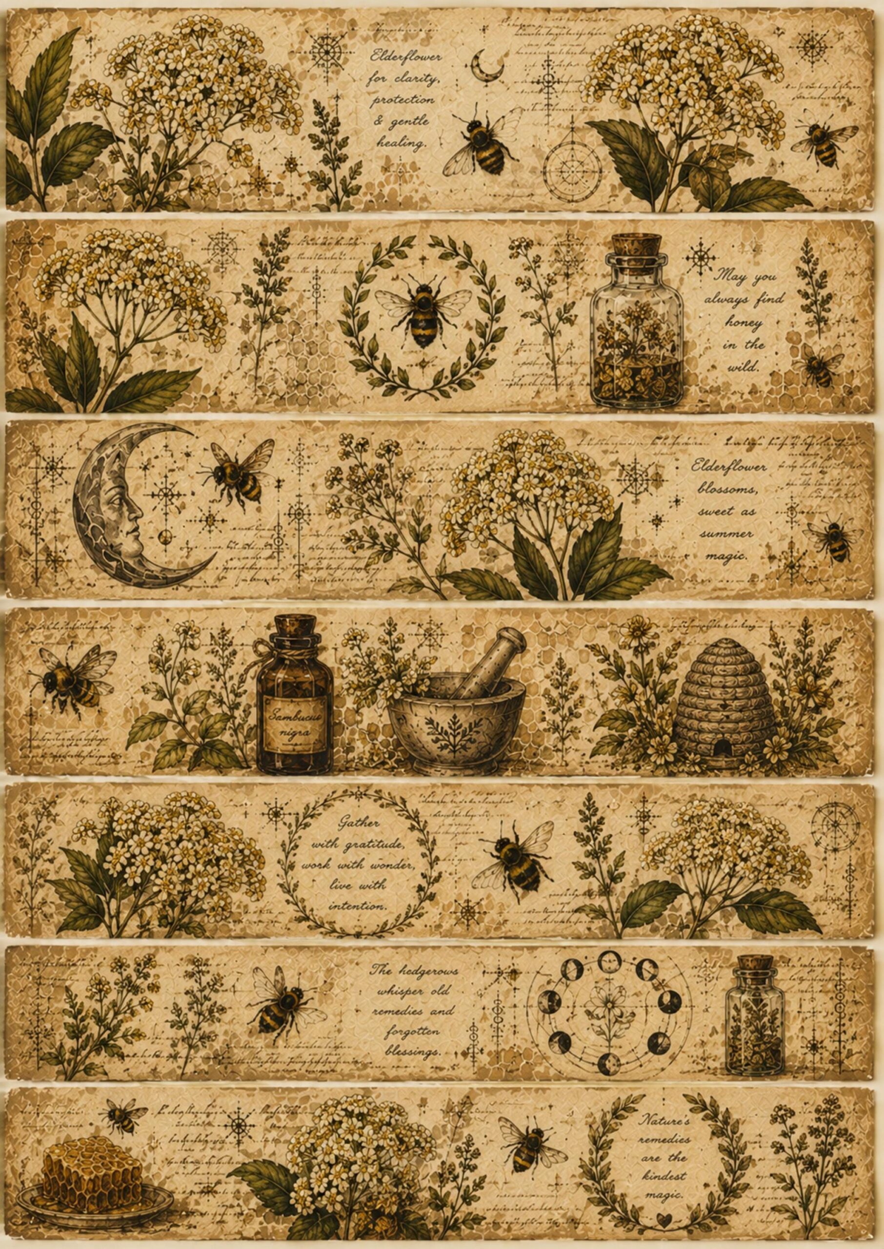 Hedge Witch Washi Tape CLIPART, Botanical Journal Strips, Herbal Apothecary Borders, Grimoire Ephemera, Witchcraft Scrapbook - Image 2