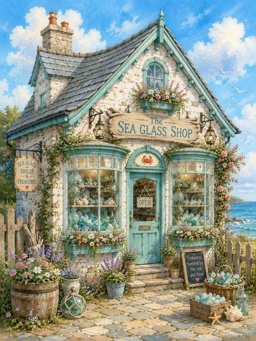 Saltmere Coastal Buildings Clipart, Whimsical Seaside Shops, Storybook Village Houses, Coastal Cottage PNG Bundle