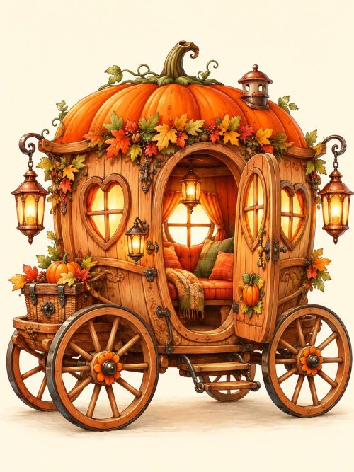 Pumpkinwick Transport Collection, Pumpkin Carriages, Storybook Vehicles, Autumn Clipart, Fantasy Wagons, Baby Pram, Apothecary Cart,