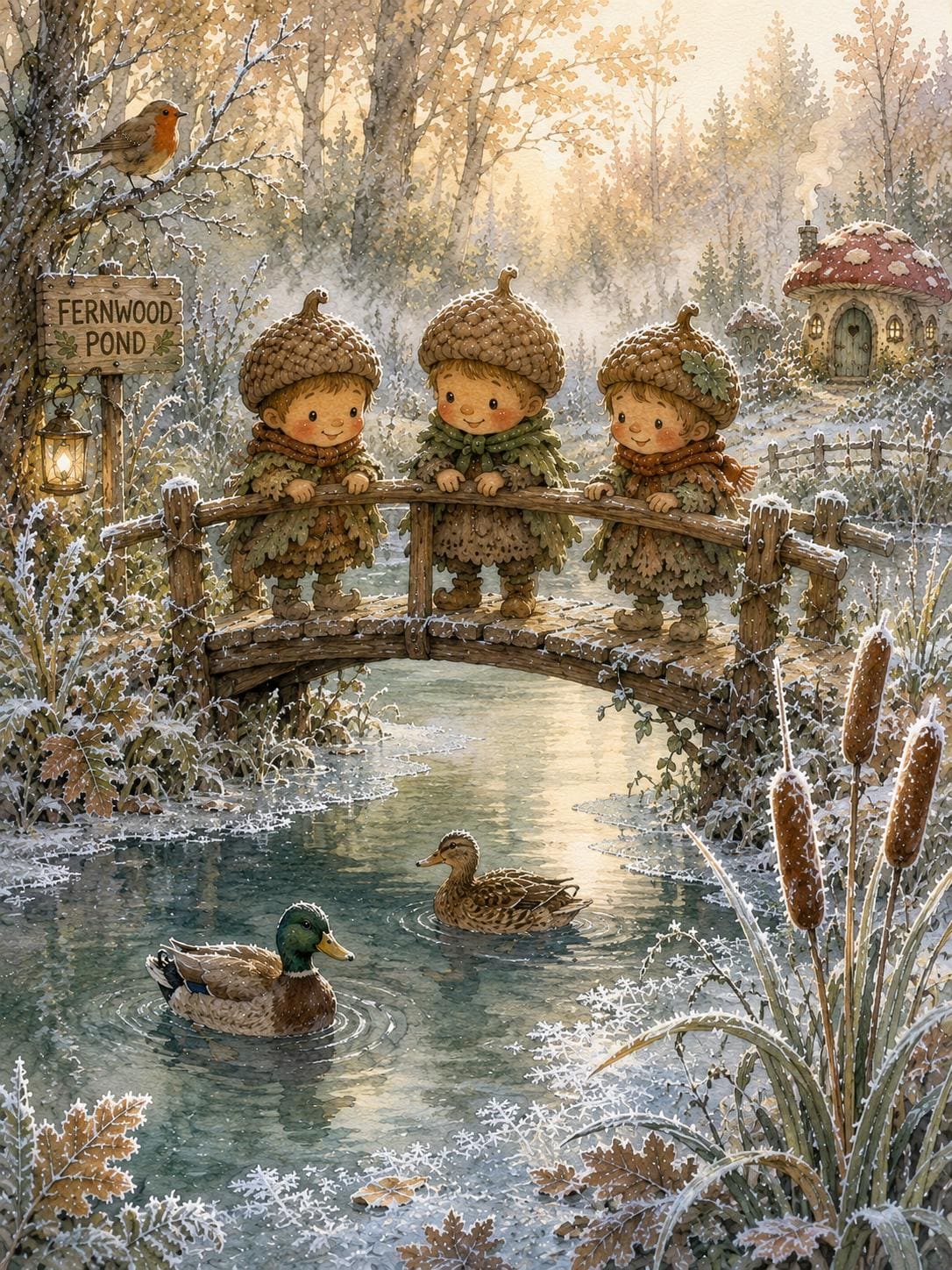Fernwood First Frost | Whimsical Woodland Watercolour Print Set | Acorn Folk | Autumn to Winter | Storybook Nursery Decor