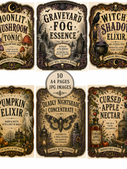 Halloween Labels Vol 2, Vintage Halloween Apothecary Labels, Witch Potion Labels, Gothic Ephemera, Junk Journal Printable
