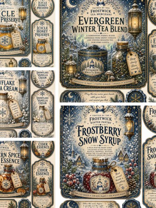 Frostwick Winter Pantry Labels | Vintage Christmas Apothecary Journal Ephemera (Digital Download)