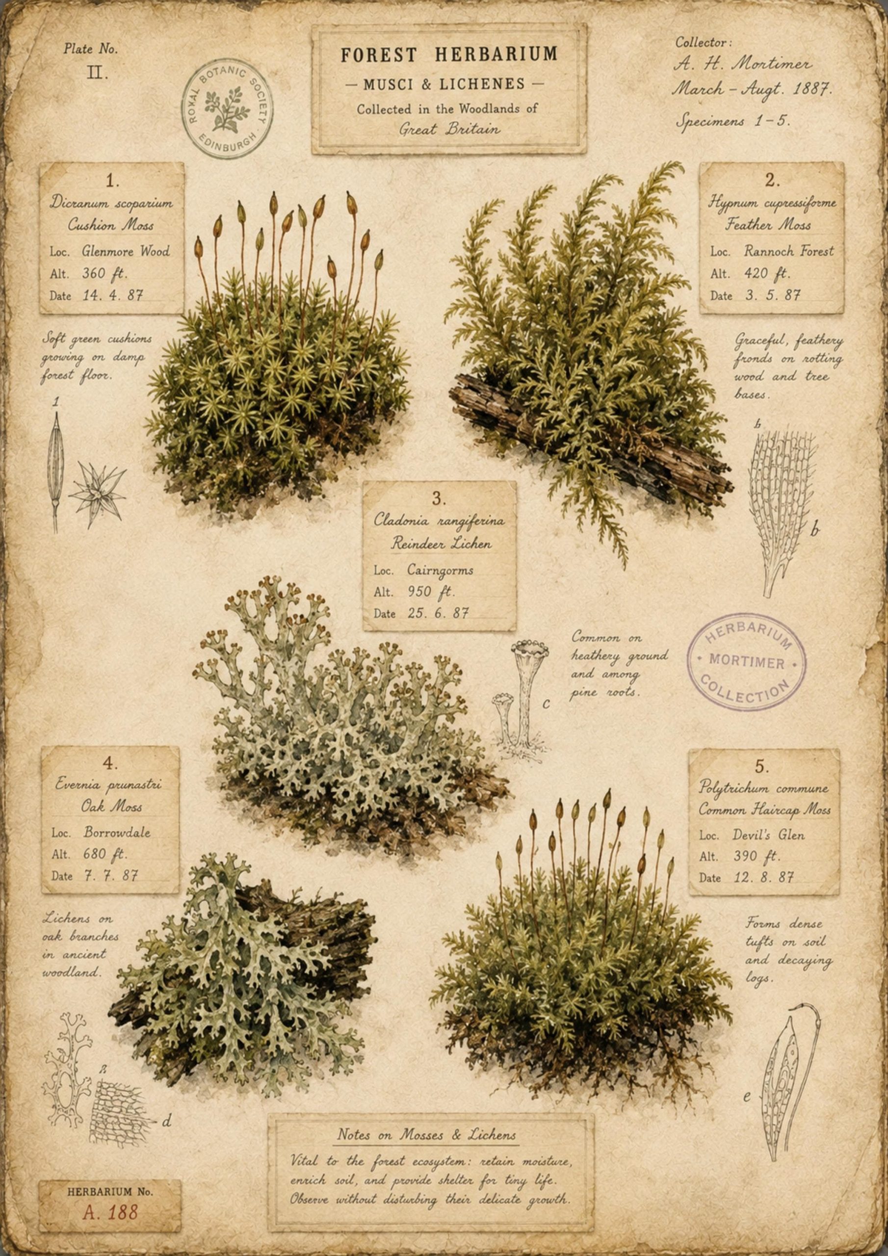 Forest Herbarium Vol. 1 Printable Botanical Journal Pages | Victorian Woodland Herbarium | Ferns Mosses Leaves Fungi | Junk Journal Ephemera - Image 2