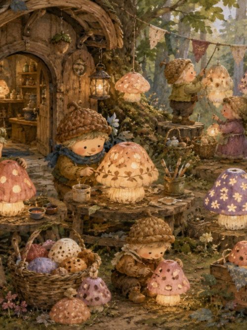 Fernwood Mushroom Lantern Festival, Whimsical Woodland Art, Acorn Folk, Storybook Forest, Cottagecore Craft Images