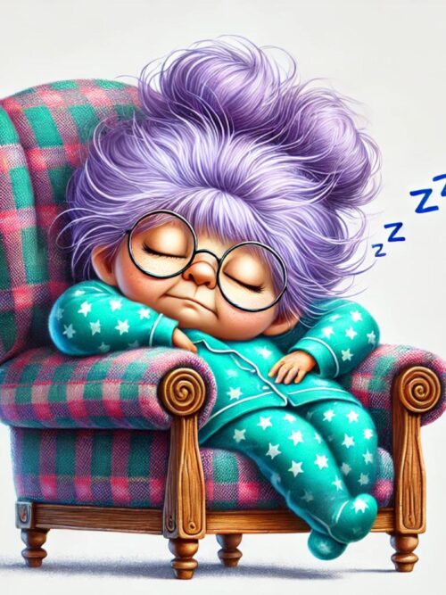 Funny Sleeping Granny CLIPART, Comical Old Lady, Humorous Grandma PNG, Snoring Granny Cartoon, Funny Elderly Woman Art