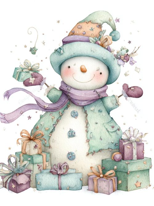 Snowman Gifts, Xmas Snowman, Pastel Holiday, Cute Snowman Art, Winter Decor, Gift Snowman, Mint Christmas, Xmas Clipart, Whimsical Snowman