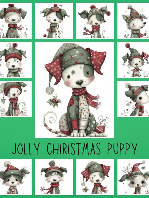 Jolly Christmas Puppies, Whimsical Dog PNG Set, Festive Puppies in Hats and Scarves, Cozy Holiday Clipart Collection