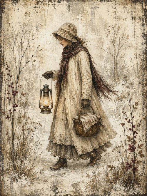Rustic Winter Folk Vintage Winter People Printable Art Old Fashioned Christmas Junk Journal Ephemera