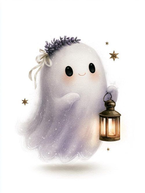 Cute Ghost Clipart Lavender Lantern Ghosts Whimsical Halloween Watercolor PNG Mini Set