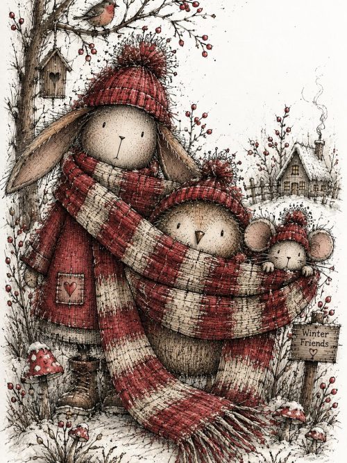 Winter Oddlings Stories Clipart, Whimsical Winter Animals, Cosy Christmas Characters, Storybook Woodland Friends, Holiday Illustrations