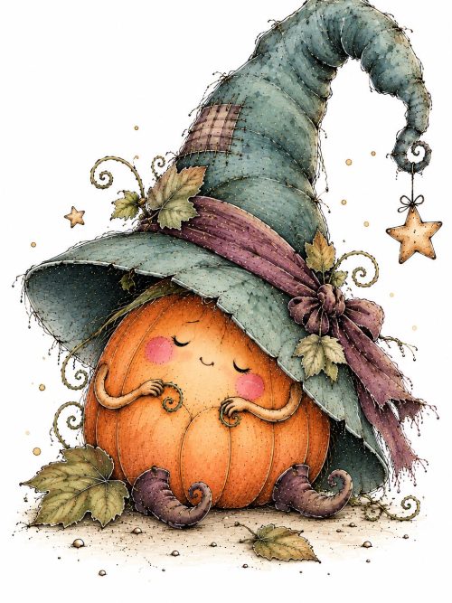 Little Pumpkin Witches Clipart, Whimsical Halloween Pumpkins, Cute Witch Characters, Storybook Watercolor Halloween Art