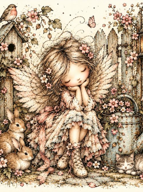 Whimsical Fairy Clipart Set of 4, Vintage Storybook Fairies, Dreamy Floral Fairy Girls, Cottagecore Nursery Art, Watercolour Fantasy