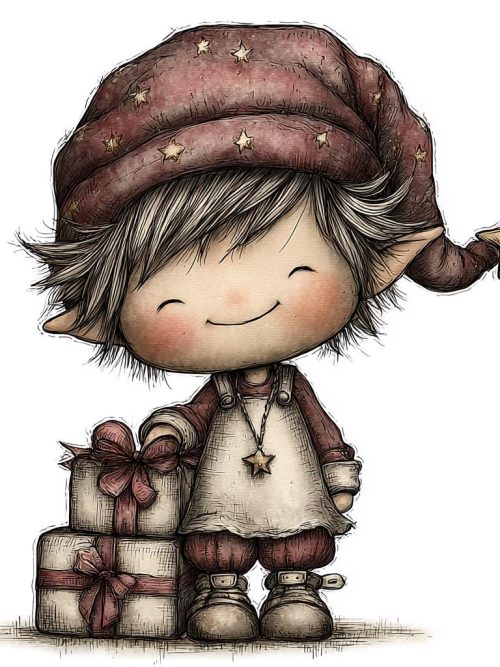 Christmas Elf Boys PNG Clipart Bundle, 4 Whimsical Festive Elves, Cute Christmas Characters, Vintage Storybook Winter Art