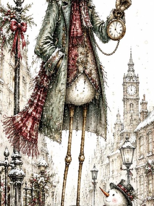 The Tall Frosty Gentlemen 8 Whimsical Victorian Snowmen Christmas Digital Illustrations Vintage Winter Storybook Art