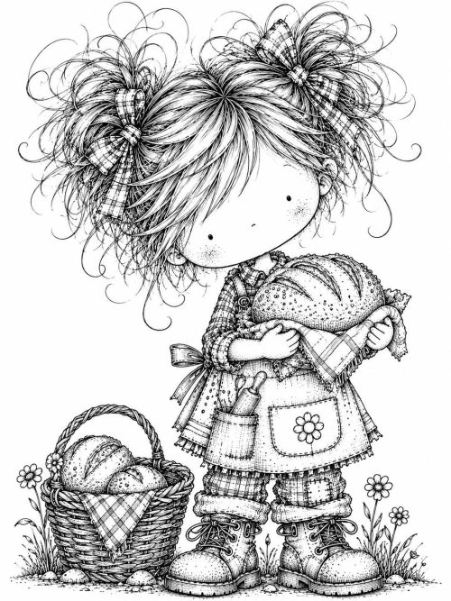 Cute Little Bakers Clipart, Black and White Baking Kids, Whimsical Kitchen Characters, Hand Drawn Storybook Ink Sketches PNG